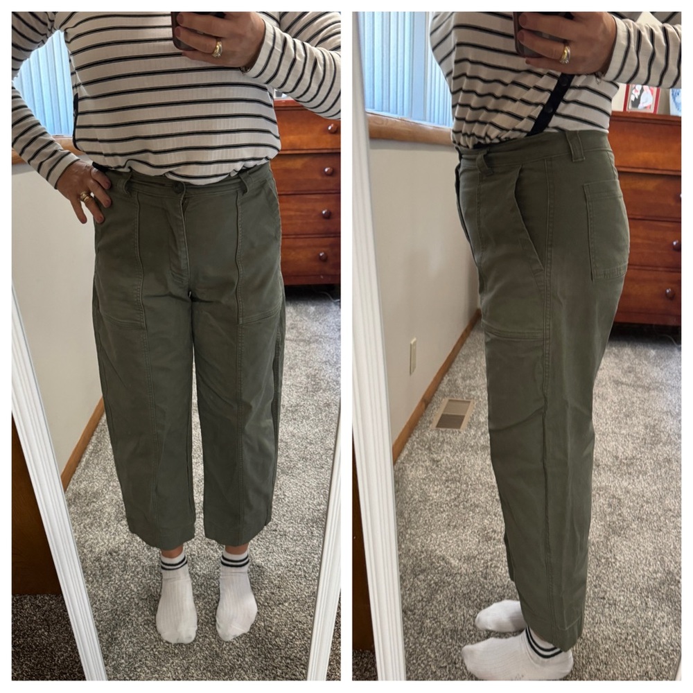 Olive Green Barrel-legged Cropped Pants